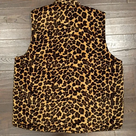 Leopard Print Faux Fur Quilted Vest Size Medium - Picture 2 of 4